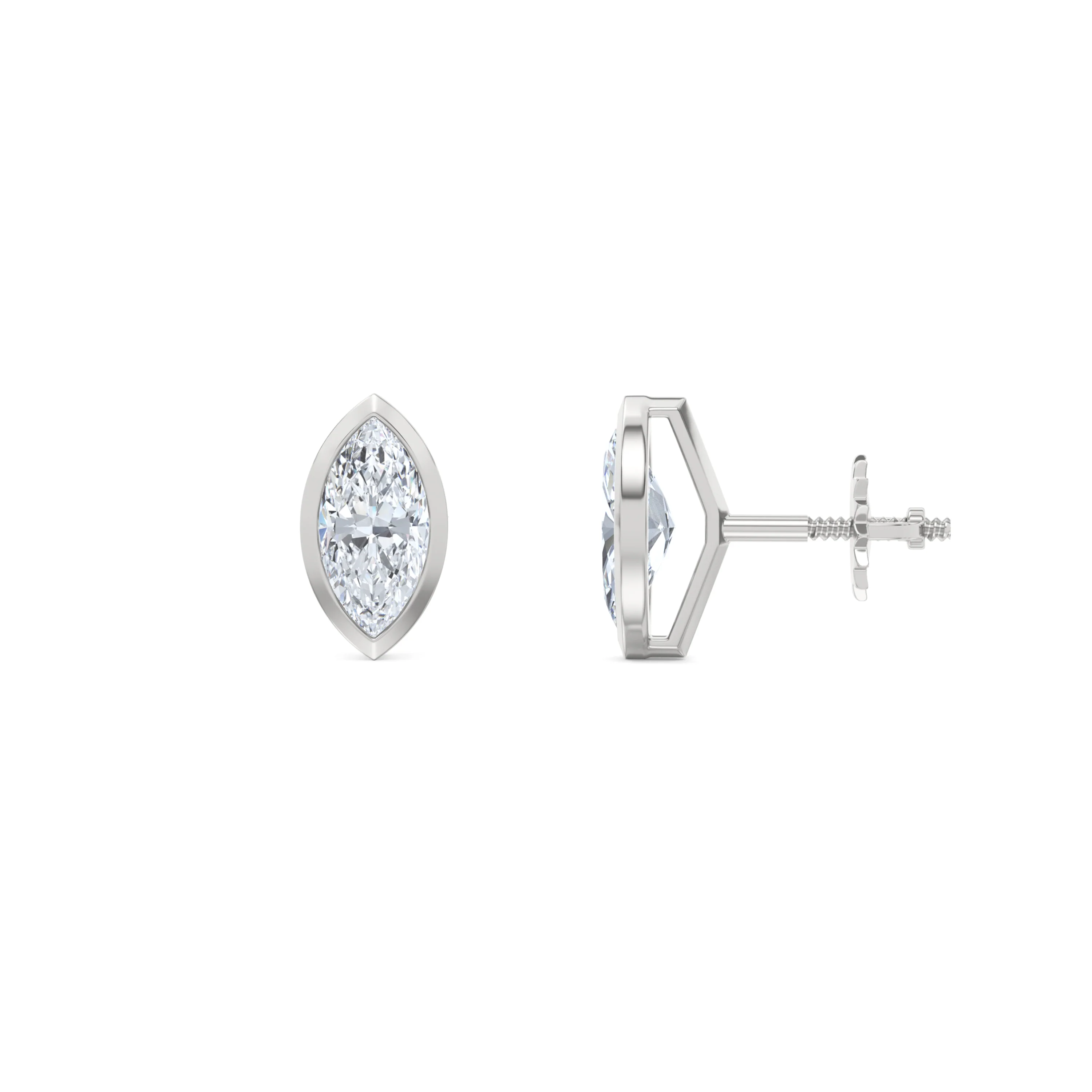 Bezel Set 1.00ct Marquise Cut Lab Diamond Stud Earrings in Platinum - Image 5