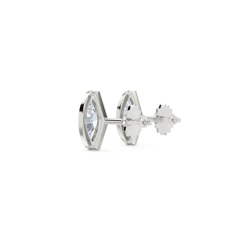 Bezel Set 1.00ct Marquise Cut Lab Diamond Stud Earrings in Platinum - Image 60