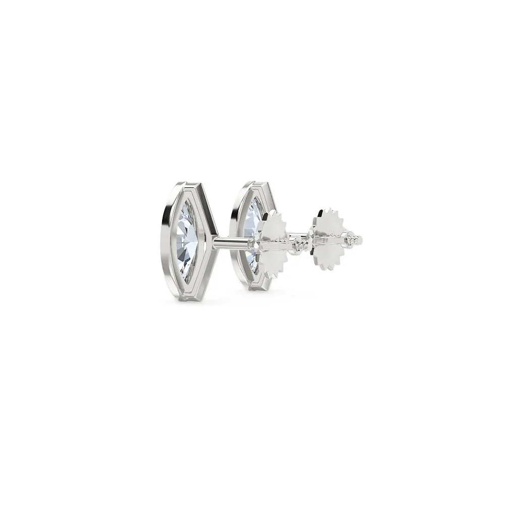 Bezel Set 1.00ct Marquise Cut Lab Diamond Stud Earrings in Platinum - Image 61