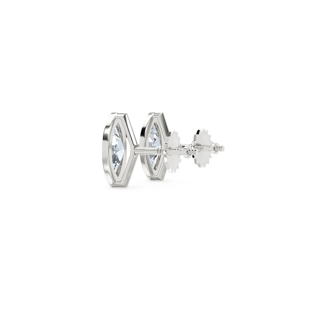 Bezel Set 1.00ct Marquise Cut Lab Diamond Stud Earrings in Platinum - Image 62