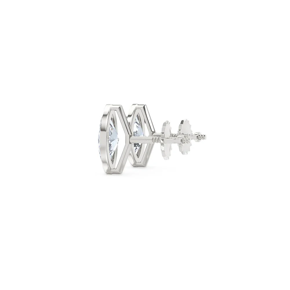 Bezel Set 1.00ct Marquise Cut Lab Diamond Stud Earrings in Platinum - Image 64