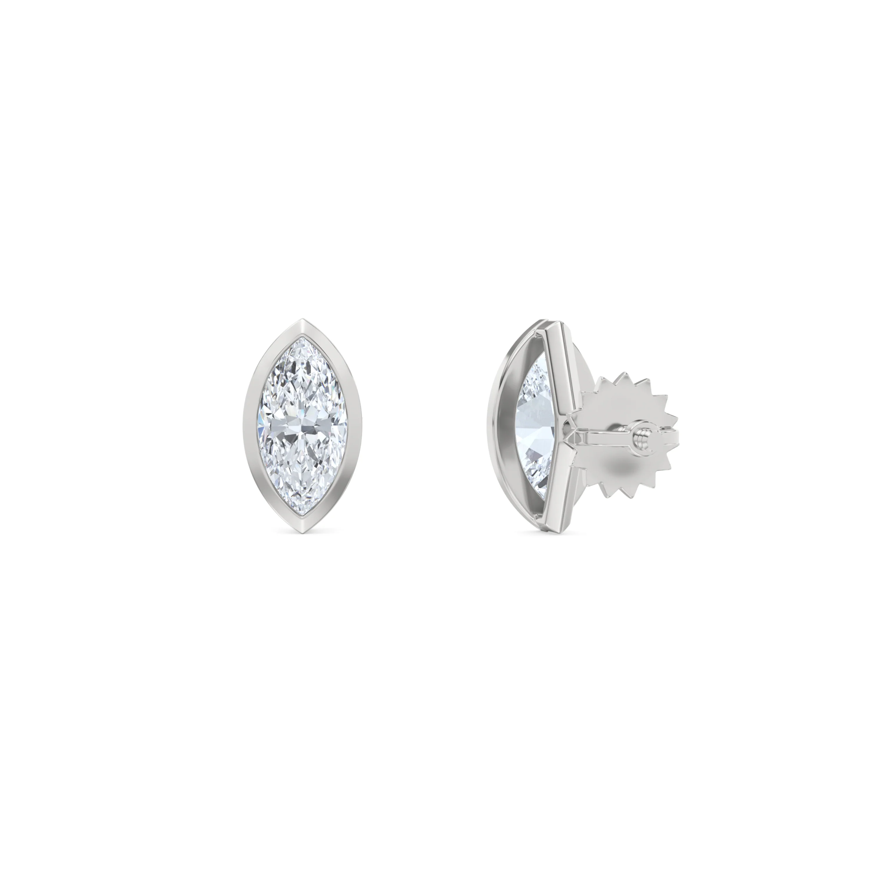 Bezel Set 1.00ct Marquise Cut Lab Diamond Stud Earrings in Platinum - Image 7