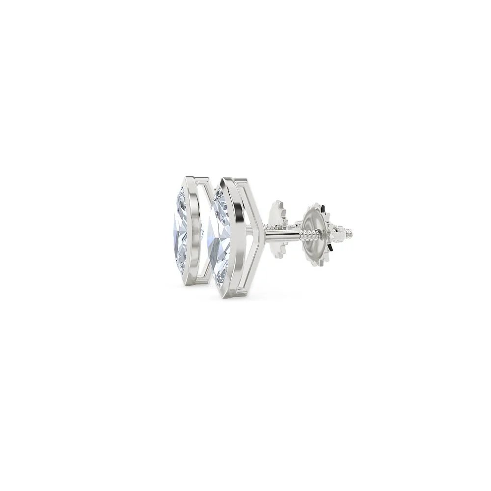 Bezel Set 1.00ct Marquise Cut Lab Diamond Stud Earrings in Platinum - Image 73