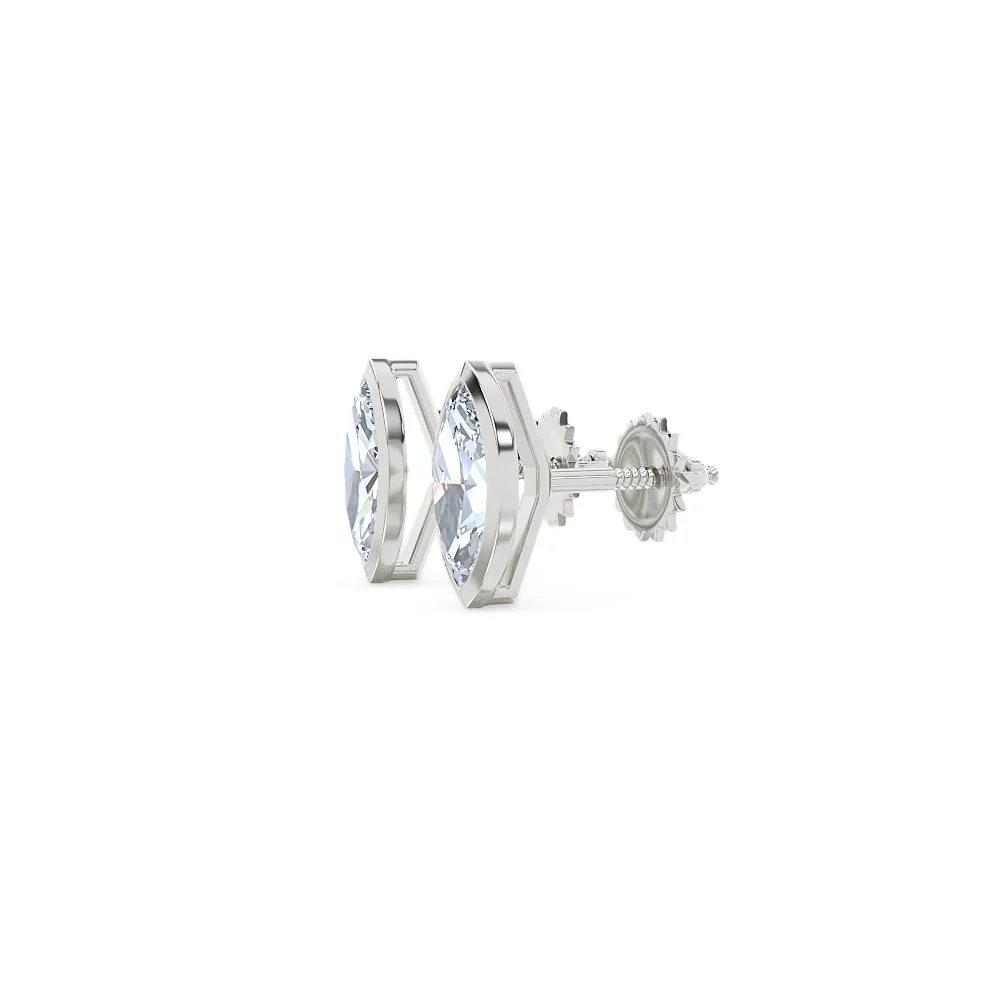 Bezel Set 1.00ct Marquise Cut Lab Diamond Stud Earrings in Platinum - Image 74