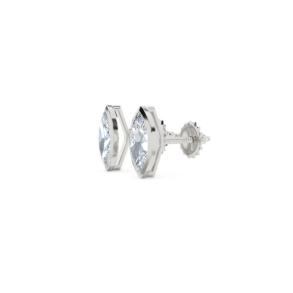 Bezel Set 1.00ct Marquise Cut Lab Diamond Stud Earrings in Platinum - Image 75