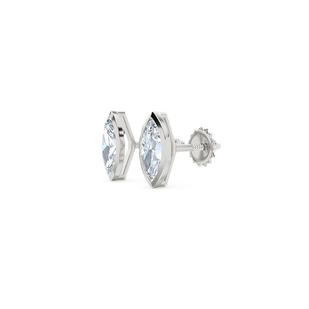 Bezel Set 1.00ct Marquise Cut Lab Diamond Stud Earrings in Platinum - Image 76