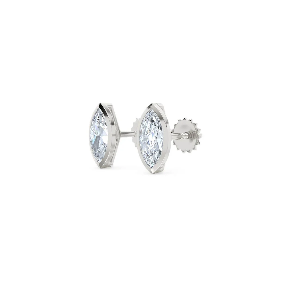 Bezel Set 1.00ct Marquise Cut Lab Diamond Stud Earrings in Platinum - Image 79