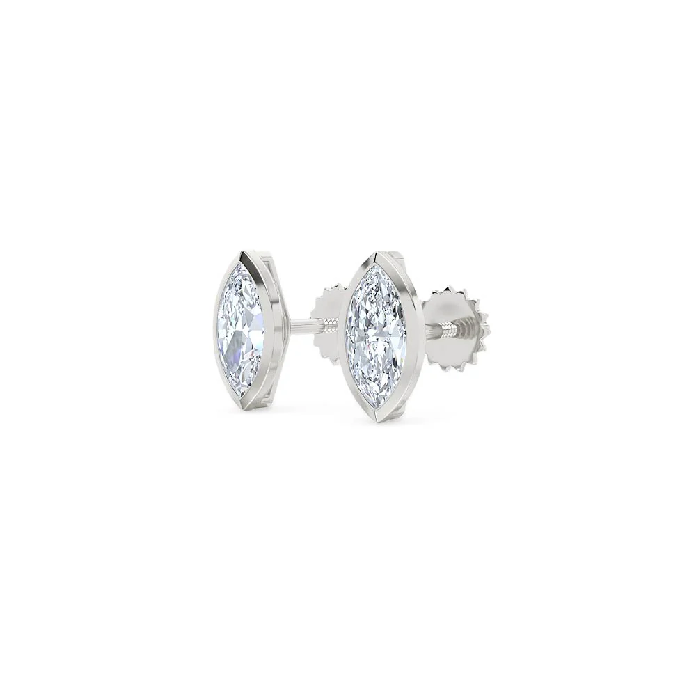 Bezel Set 1.00ct Marquise Cut Lab Diamond Stud Earrings in Platinum - Image 80