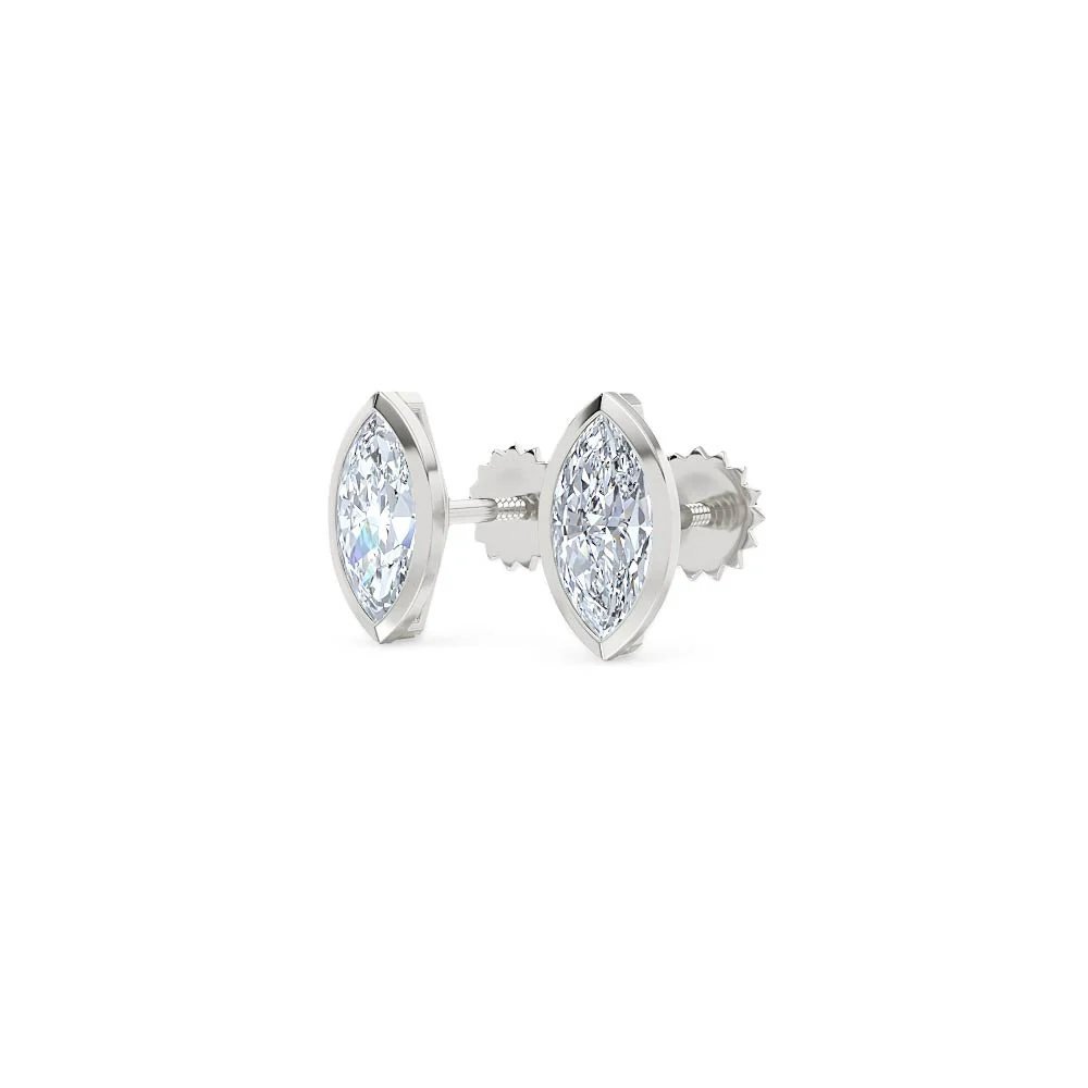 Bezel Set 1.00ct Marquise Cut Lab Diamond Stud Earrings in Platinum - Image 81