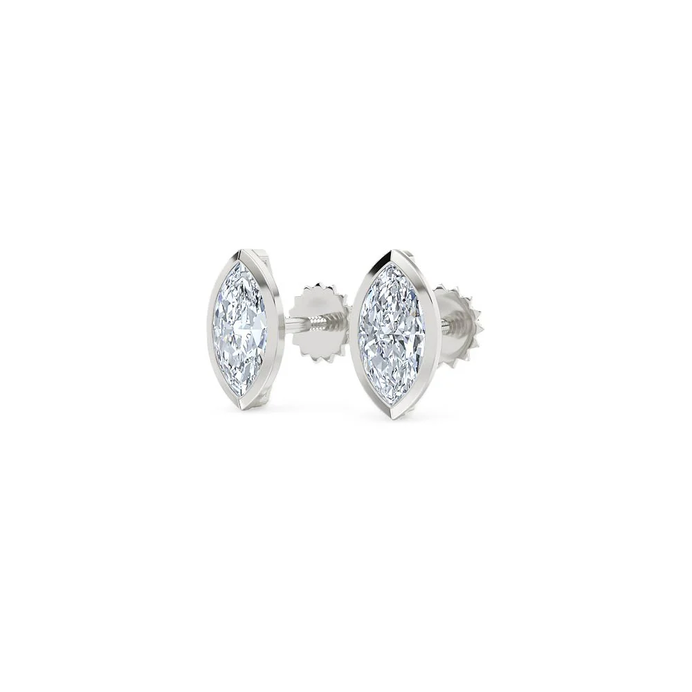 Bezel Set 1.00ct Marquise Cut Lab Diamond Stud Earrings in Platinum - Image 82