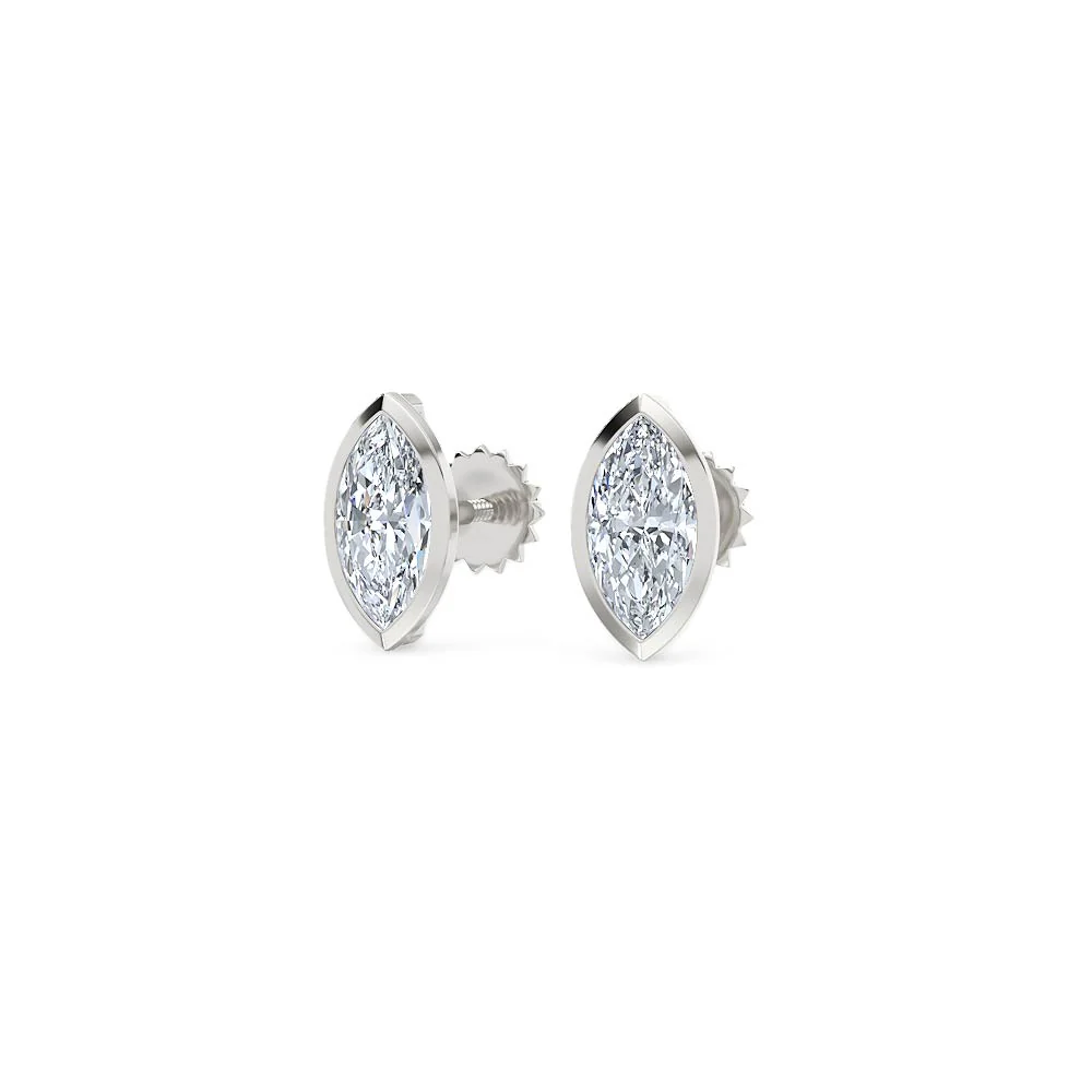 Bezel Set 1.00ct Marquise Cut Lab Diamond Stud Earrings in Platinum - Image 84