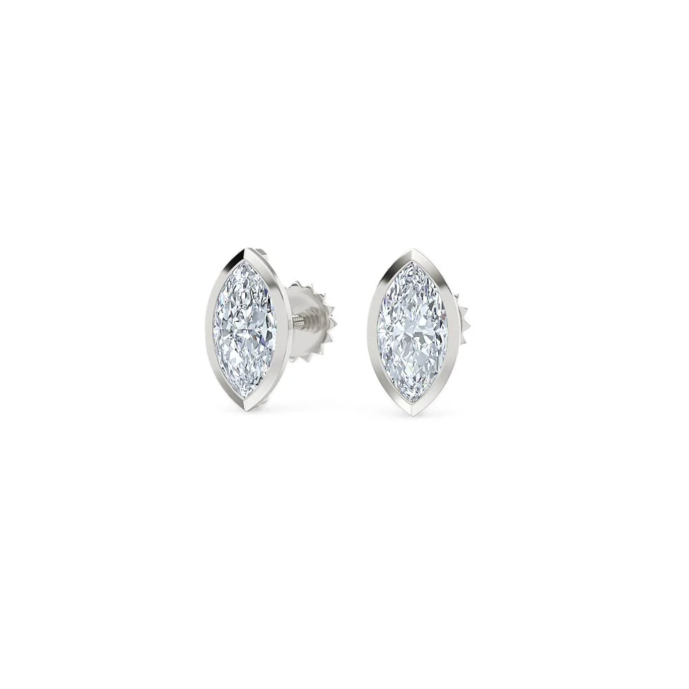 Bezel Set 1.00ct Marquise Cut Lab Diamond Stud Earrings in Platinum - Image 85