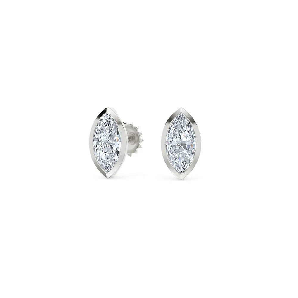 Bezel Set 1.00ct Marquise Cut Lab Diamond Stud Earrings in Platinum - Image 86