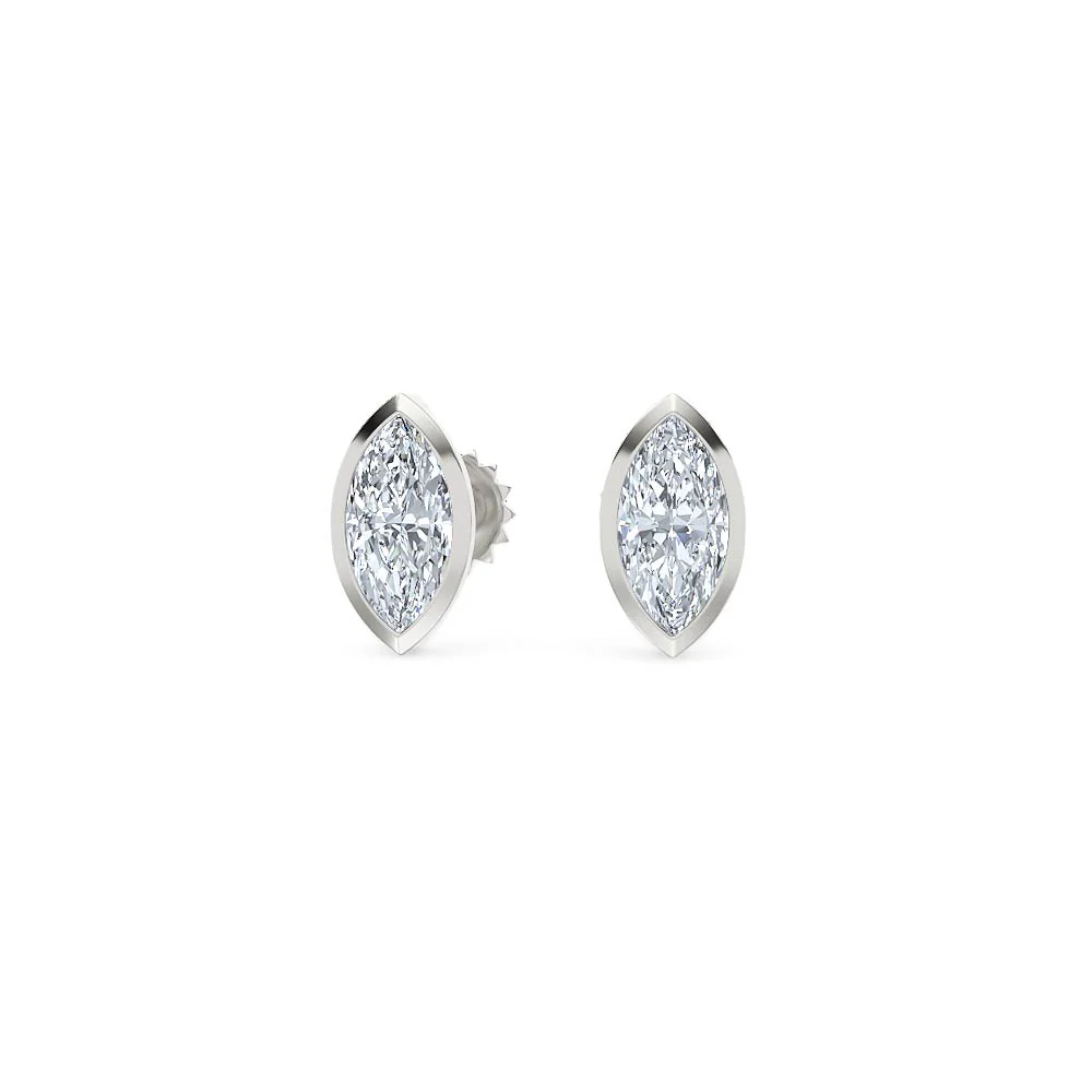 Bezel Set 1.00ct Marquise Cut Lab Diamond Stud Earrings in Platinum - Image 87