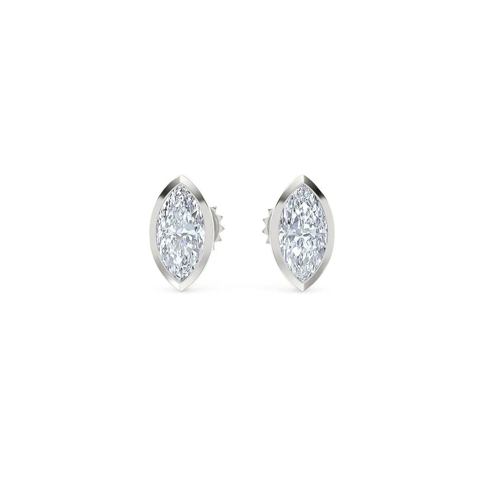 Bezel Set 1.00ct Marquise Cut Lab Diamond Stud Earrings in Platinum - Image 88