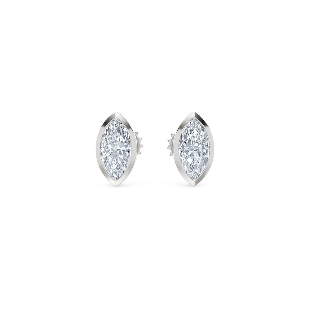 Bezel Set 1.00ct Marquise Cut Lab Diamond Stud Earrings in Platinum - Image 9