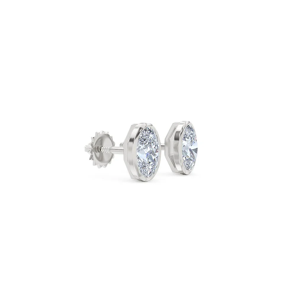 Bezel Set 1.00ct Oval Cut Lab Diamond Stud Earrings in Platinum - Image 21