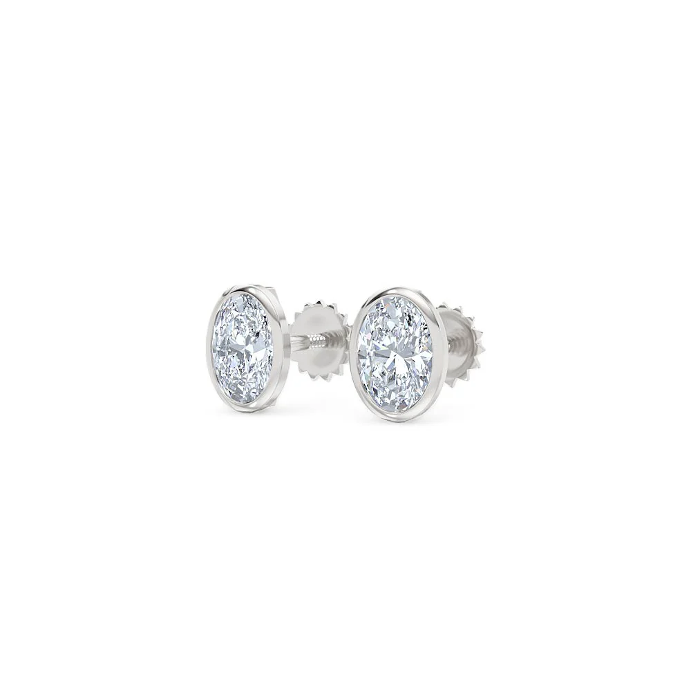 Bezel Set 1.00ct Oval Cut Lab Diamond Stud Earrings in Platinum - Image 82