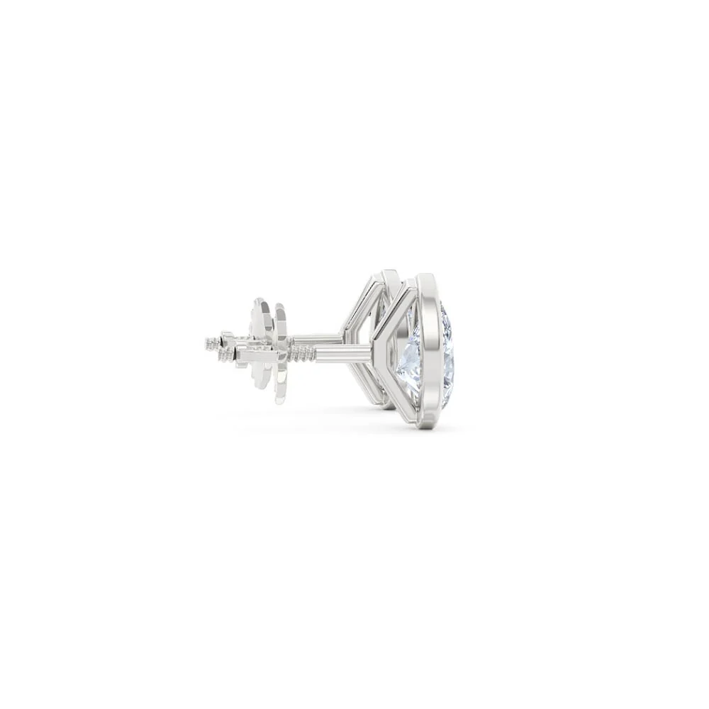 Bezel Set 1.00ct Pear Cut Lab Diamond Stud Earrings in 18K White Gold - Image 30