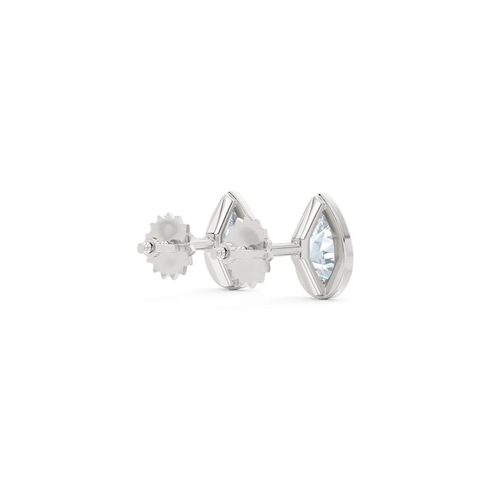 Bezel Set 1.00ct Pear Cut Lab Diamond Stud Earrings in 18K White Gold - Image 38