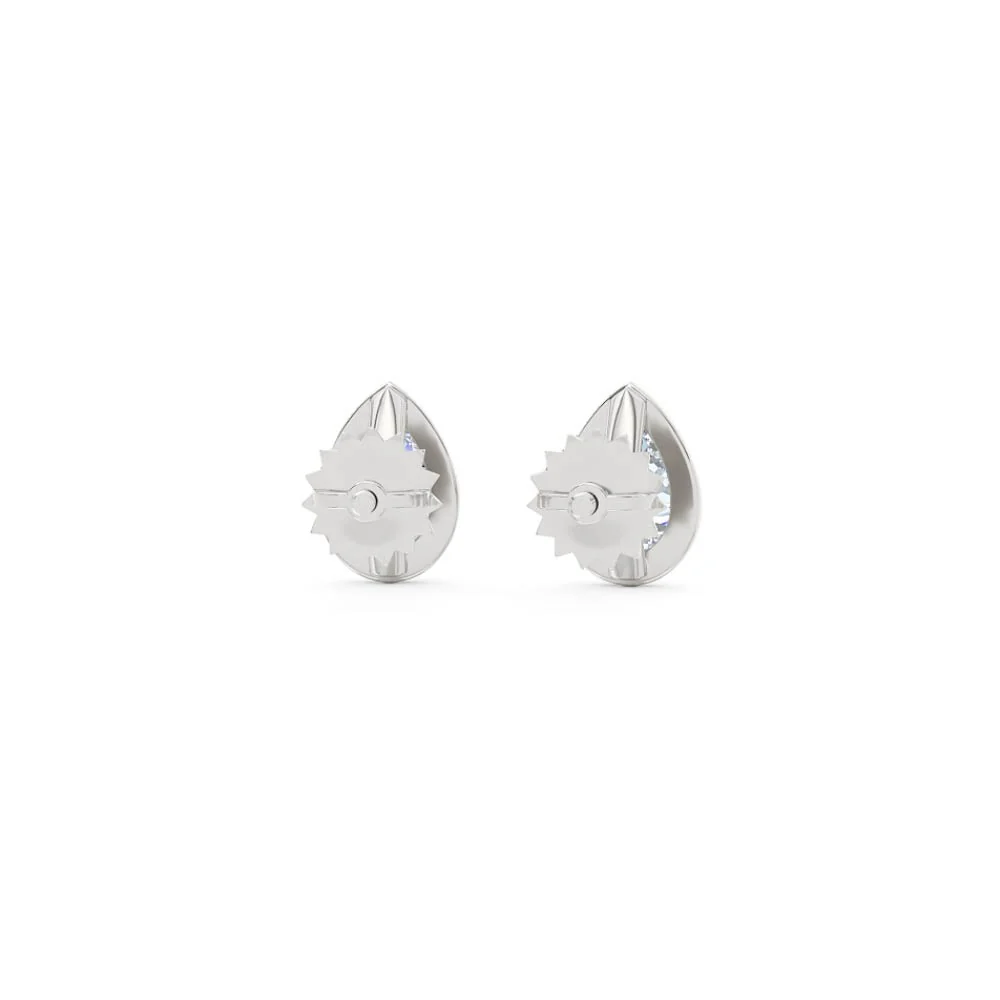 Bezel Set 1.00ct Pear Cut Lab Diamond Stud Earrings in 18K White Gold - Image 46