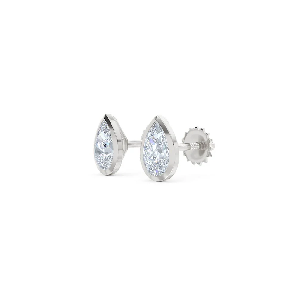 Bezel Set 1.00ct Pear Cut Lab Diamond Stud Earrings in 18K White Gold - Image 77