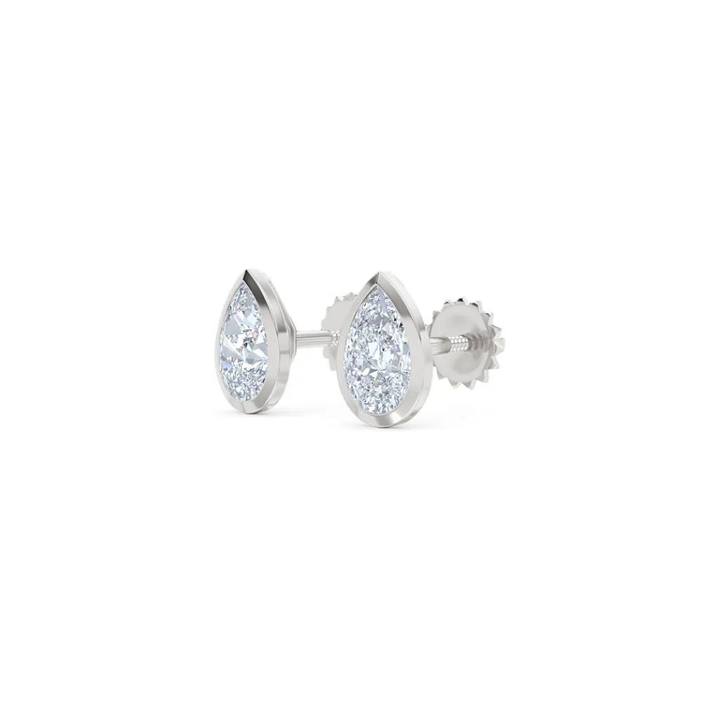 Bezel Set 1.00ct Pear Cut Lab Diamond Stud Earrings in 18K White Gold - Image 78