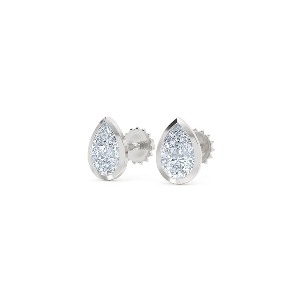 Bezel Set 1.00ct Pear Cut Lab Diamond Stud Earrings in 18K White Gold - Image 82