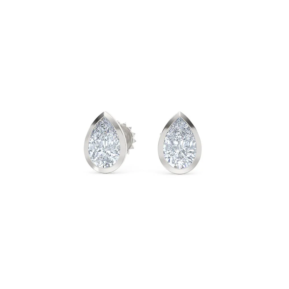 Bezel Set 1.00ct Pear Cut Lab Diamond Stud Earrings in 18K White Gold - Image 86