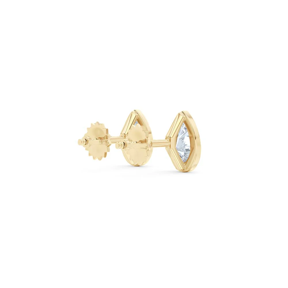 Bezel Set 1.00ct Pear Cut Lab Diamond Stud Earrings in 18K Yellow Gold - Image 38