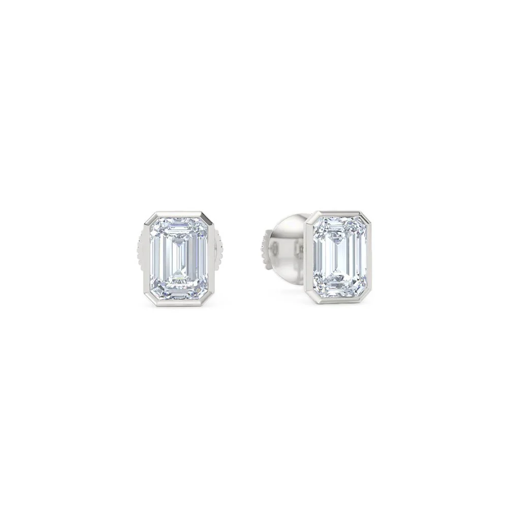 Bezel Set 2.00ct Emerald Cut Lab Diamond Stud Earrings in Platinum - Image 11