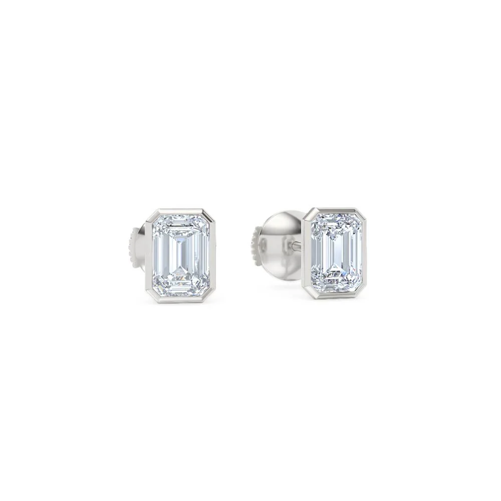 Bezel Set 2.00ct Emerald Cut Lab Diamond Stud Earrings in Platinum - Image 12