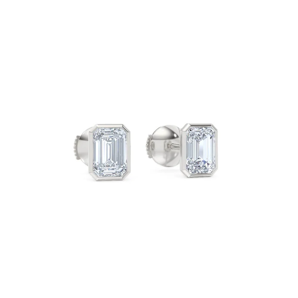 Bezel Set 2.00ct Emerald Cut Lab Diamond Stud Earrings in Platinum - Image 13