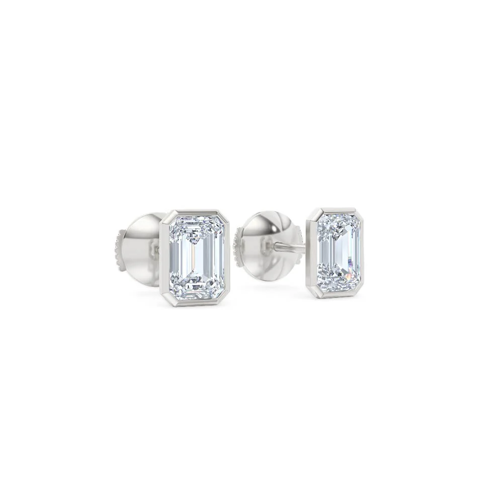 Bezel Set 2.00ct Emerald Cut Lab Diamond Stud Earrings in Platinum - Image 15