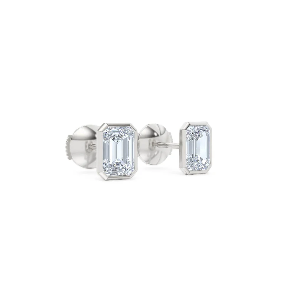 Bezel Set 2.00ct Emerald Cut Lab Diamond Stud Earrings in Platinum - Image 16