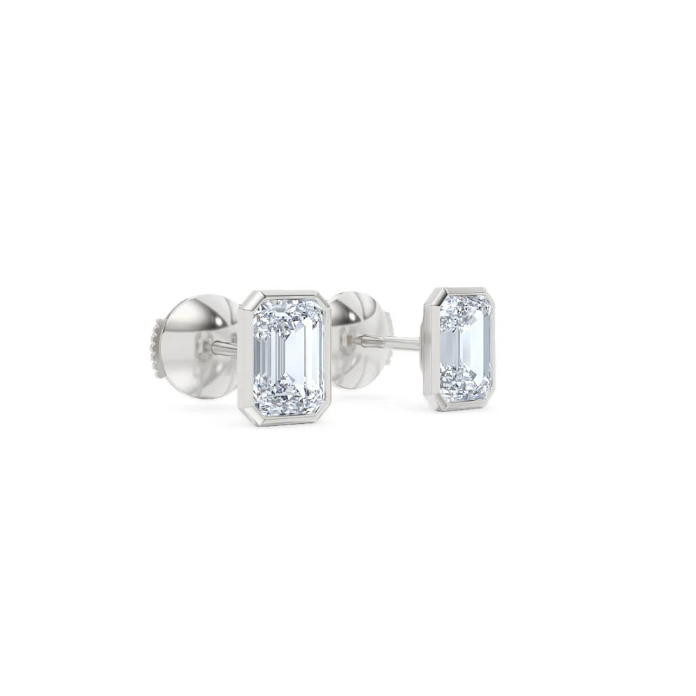 Bezel Set 2.00ct Emerald Cut Lab Diamond Stud Earrings in Platinum - Image 17