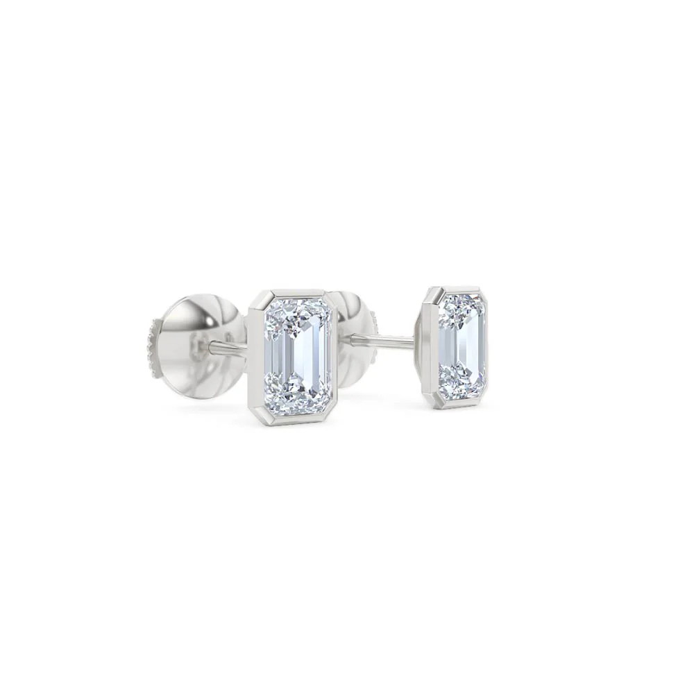 Bezel Set 2.00ct Emerald Cut Lab Diamond Stud Earrings in Platinum - Image 18