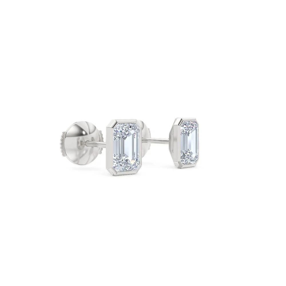 Bezel Set 2.00ct Emerald Cut Lab Diamond Stud Earrings in Platinum - Image 19