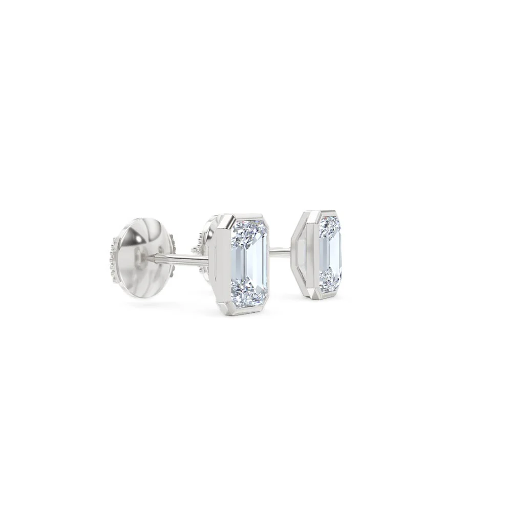 Bezel Set 2.00ct Emerald Cut Lab Diamond Stud Earrings in Platinum - Image 22