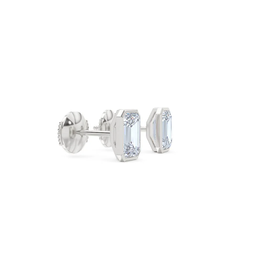 Bezel Set 2.00ct Emerald Cut Lab Diamond Stud Earrings in Platinum - Image 23