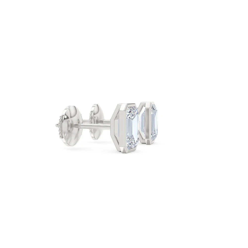 Bezel Set 2.00ct Emerald Cut Lab Diamond Stud Earrings in Platinum - Image 25