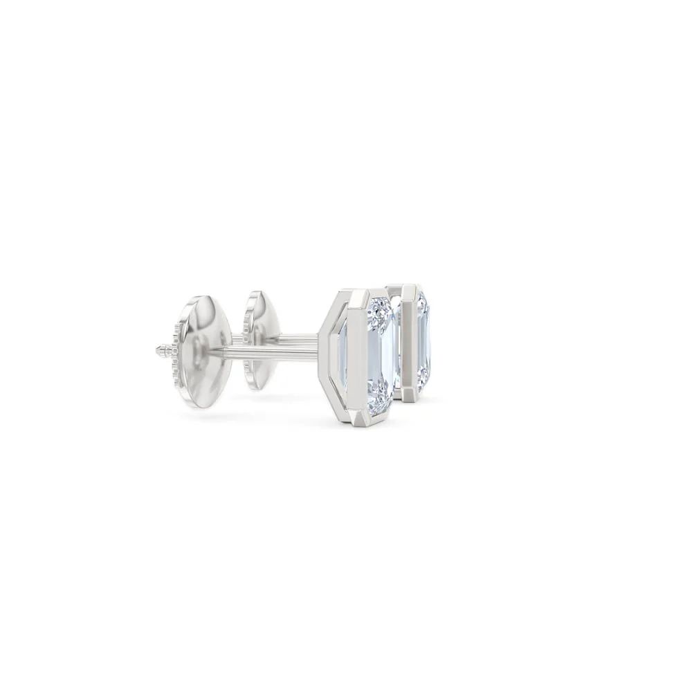 Bezel Set 2.00ct Emerald Cut Lab Diamond Stud Earrings in Platinum - Image 26