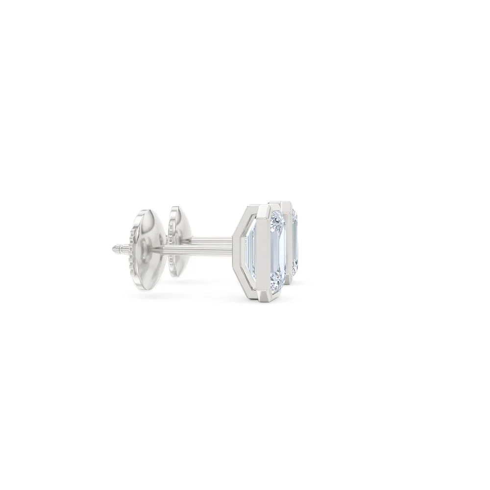 Bezel Set 2.00ct Emerald Cut Lab Diamond Stud Earrings in Platinum - Image 27