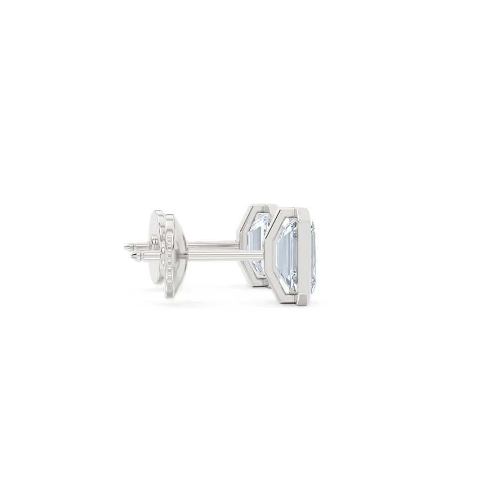 Bezel Set 2.00ct Emerald Cut Lab Diamond Stud Earrings in Platinum - Image 31
