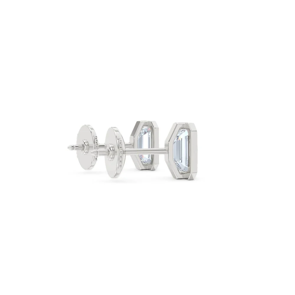 Bezel Set 2.00ct Emerald Cut Lab Diamond Stud Earrings in Platinum - Image 34