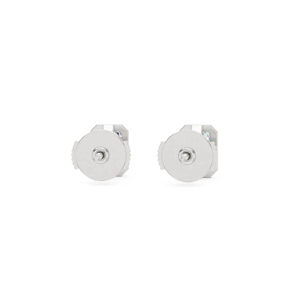 Bezel Set 2.00ct Emerald Cut Lab Diamond Stud Earrings in Platinum - Image 47