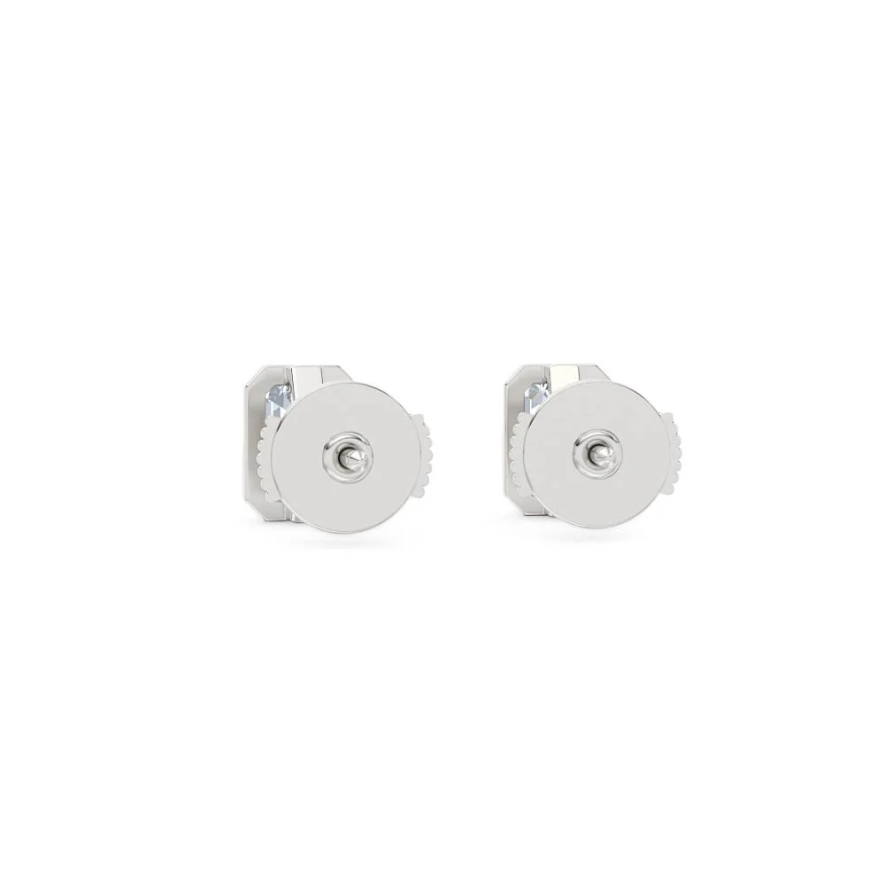 Bezel Set 2.00ct Emerald Cut Lab Diamond Stud Earrings in Platinum - Image 51