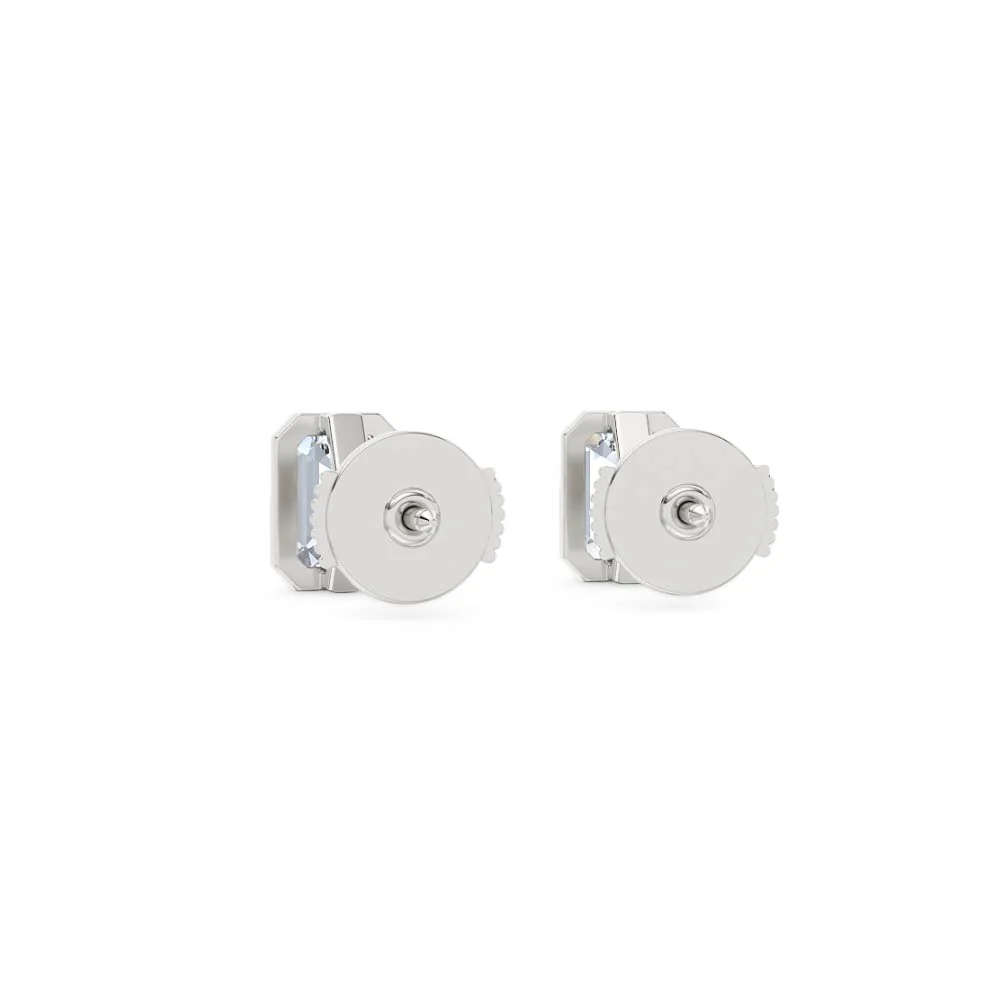 Bezel Set 2.00ct Emerald Cut Lab Diamond Stud Earrings in Platinum - Image 52