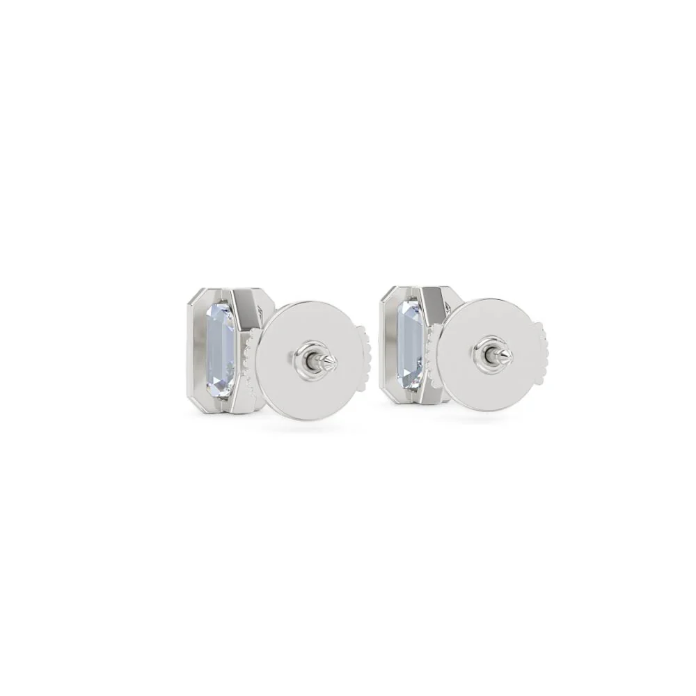 Bezel Set 2.00ct Emerald Cut Lab Diamond Stud Earrings in Platinum - Image 54