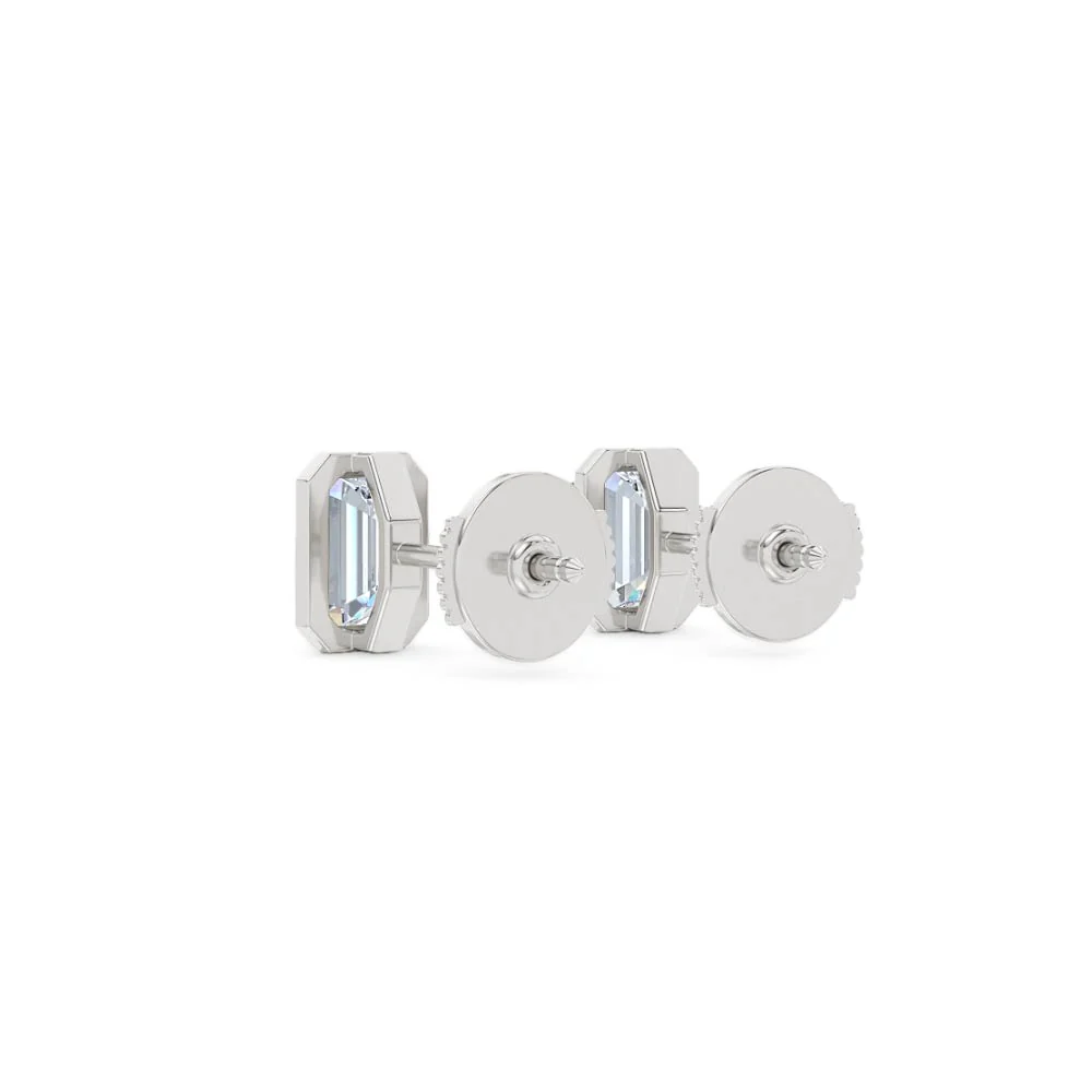 Bezel Set 2.00ct Emerald Cut Lab Diamond Stud Earrings in Platinum - Image 56